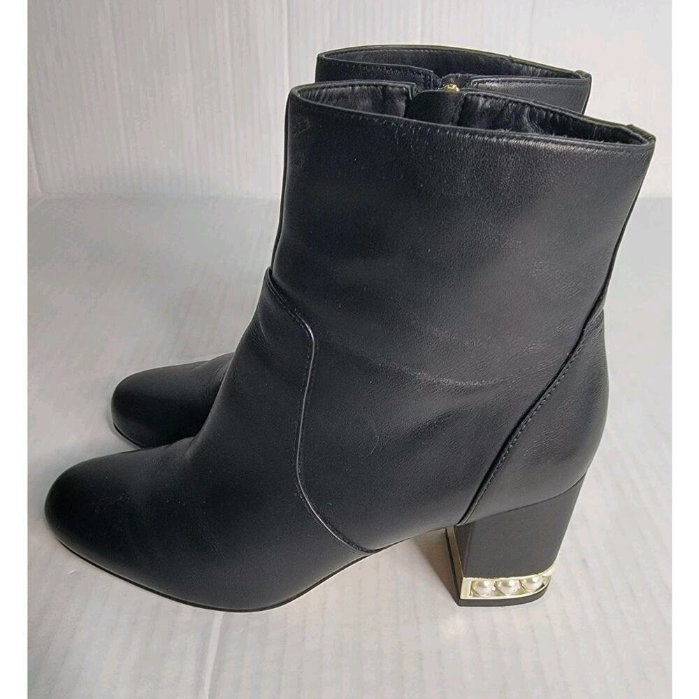 Karl Lagerfeld Paris Sadie Pearl Leather Heel Booties SZ 8.5 Black